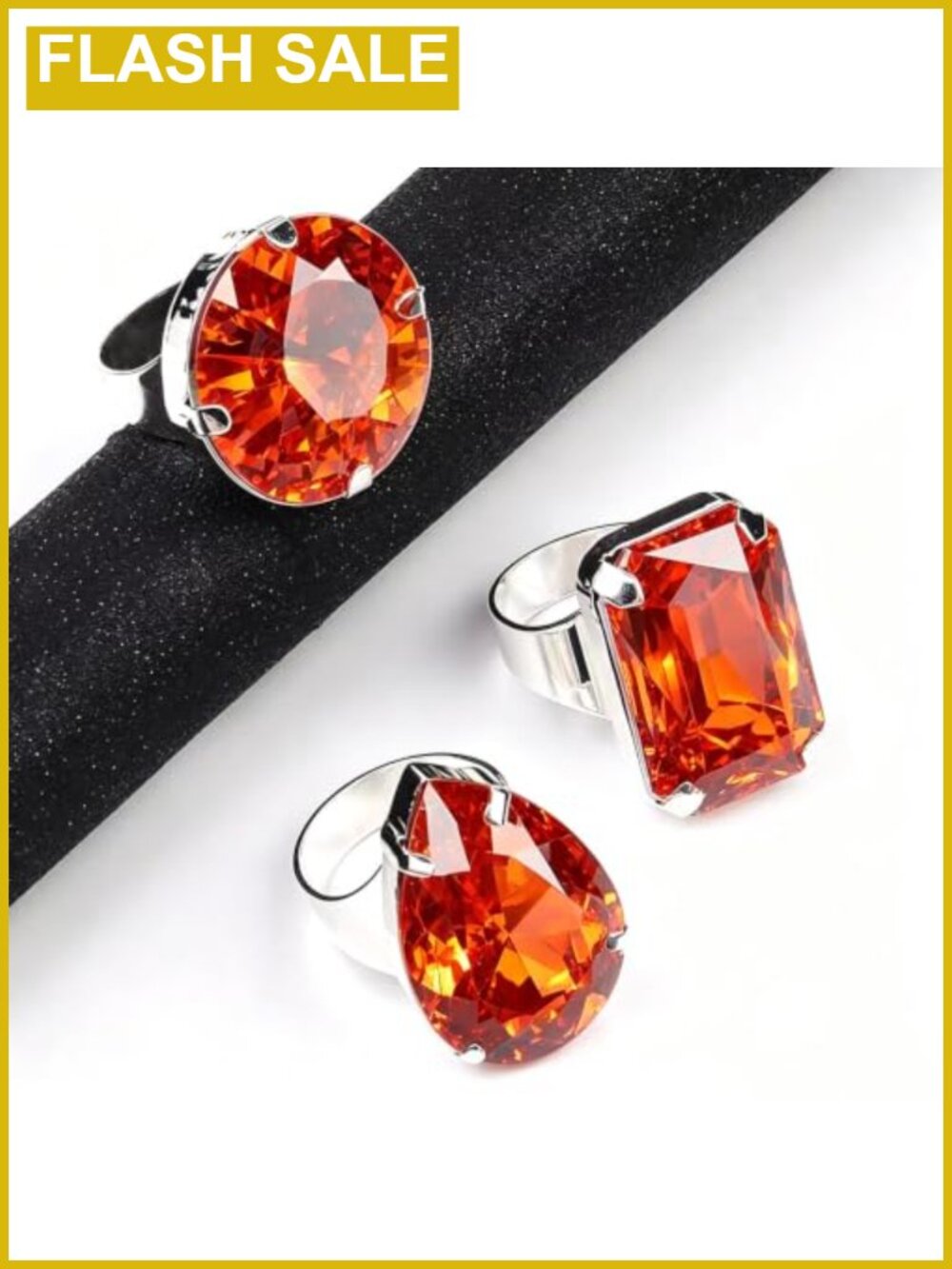 Chunky Rhinestone Statement Rings Stackable Crystal Cocktail Ring Set for Women - Picture 3 of 4